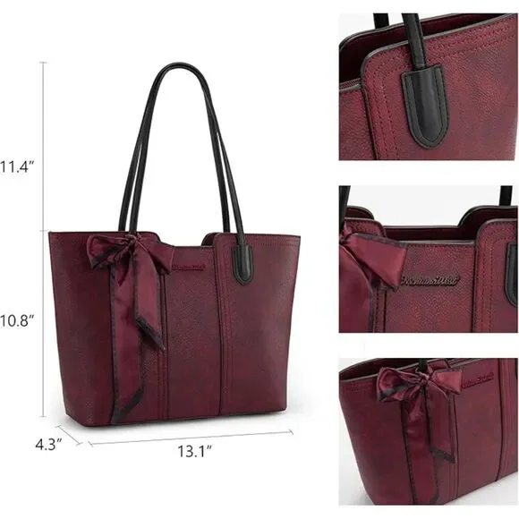 Women Dahila Red Imported Vegan Leather Top Handle Polyester Lining Tote Bag - Picture 4 of 4